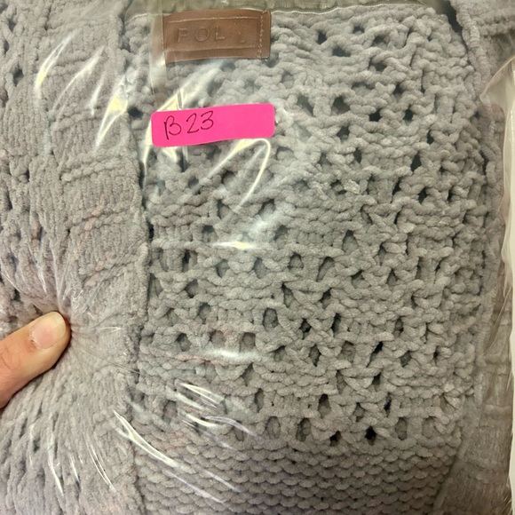 POL Taupe Gray Crochet Chenille Long Open Front Cardigan Size L - Picture 8 of 8